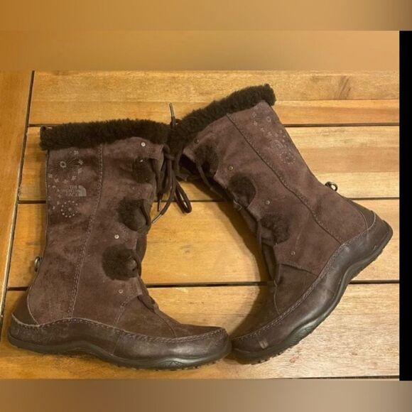 Northface Abby III brown suede leather shearling women’s boots size 7 - Picture 5 of 10